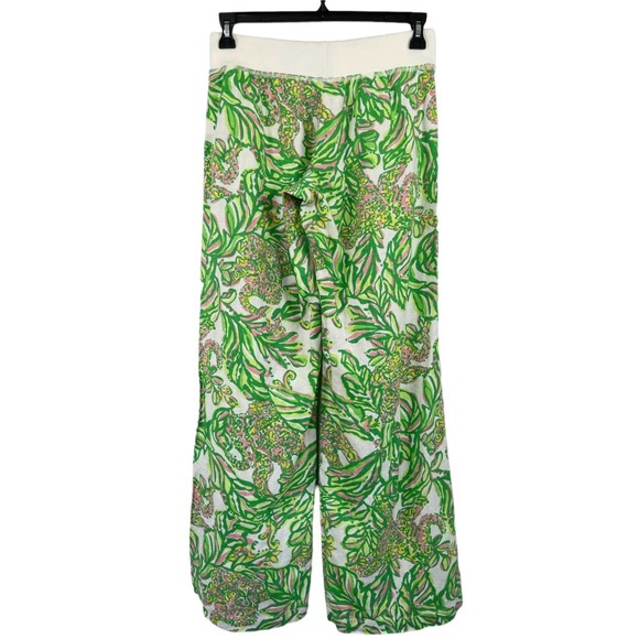 Lilly Pulitzer The Beach Pant Linen In Seeing Pink Elephants Print Wide Leg M - Picture 4 of 10